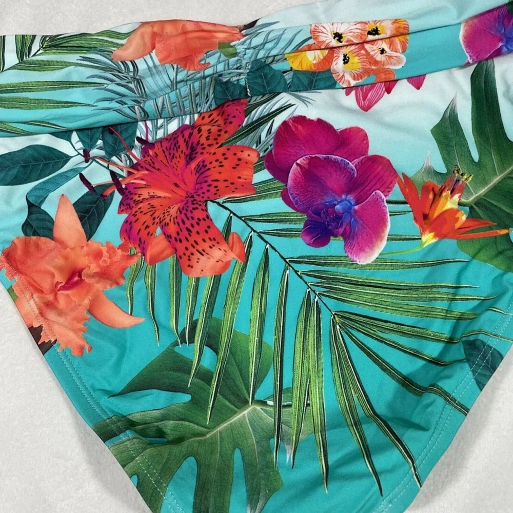 NWT‎ La Blanca [ 12 ] Tropicalia Shirred Band Floral Hipster Bikini Bottoms